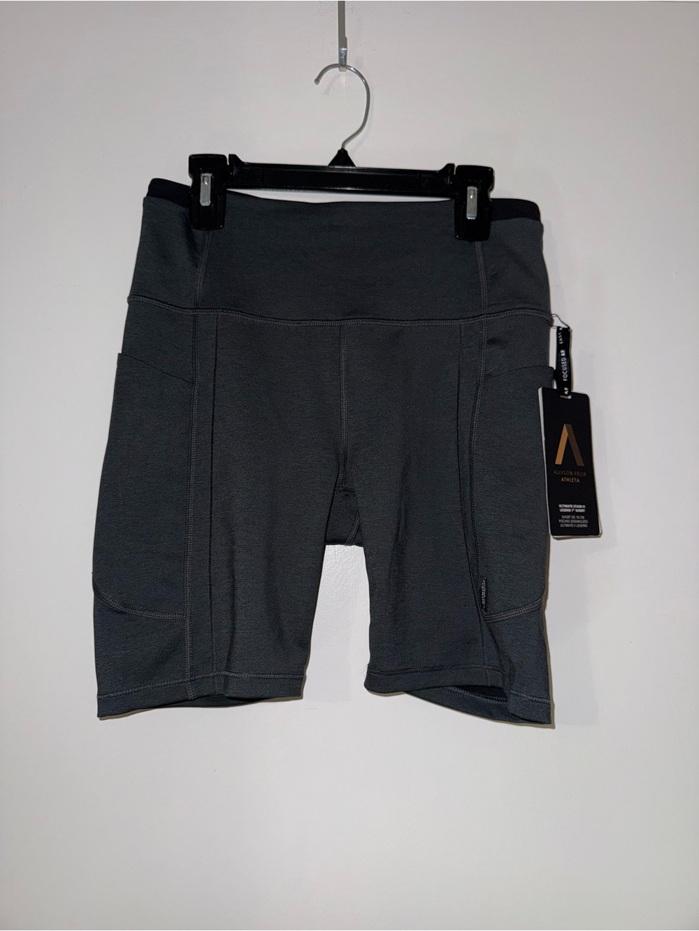 Athleta Charcoal Gray High-Rise Athletic Bike Shorts with Side Pockets